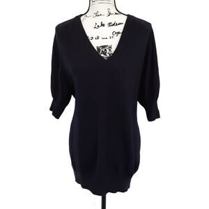 French Connection Wool Blend V Neck Puff Sleeve Sweater Tunic Navy XS Minimal
